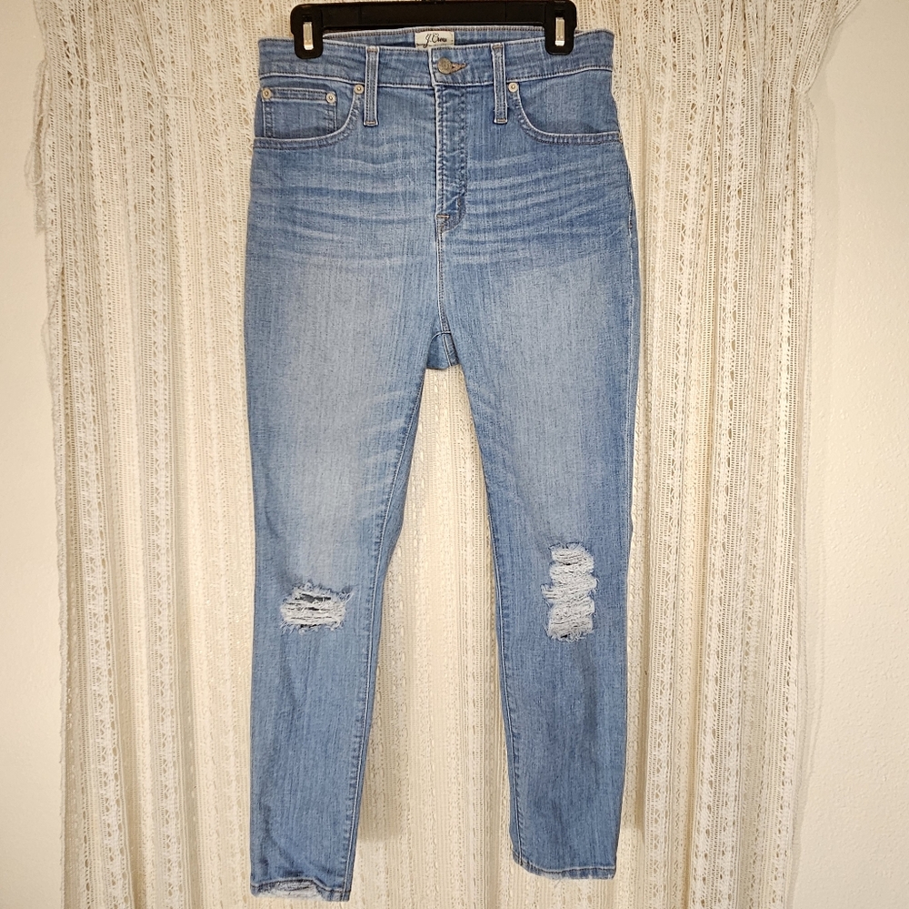 J. Crew Curvy Toothpick Distressed Skinny Jeans Light Wash High Rise 29 Petite